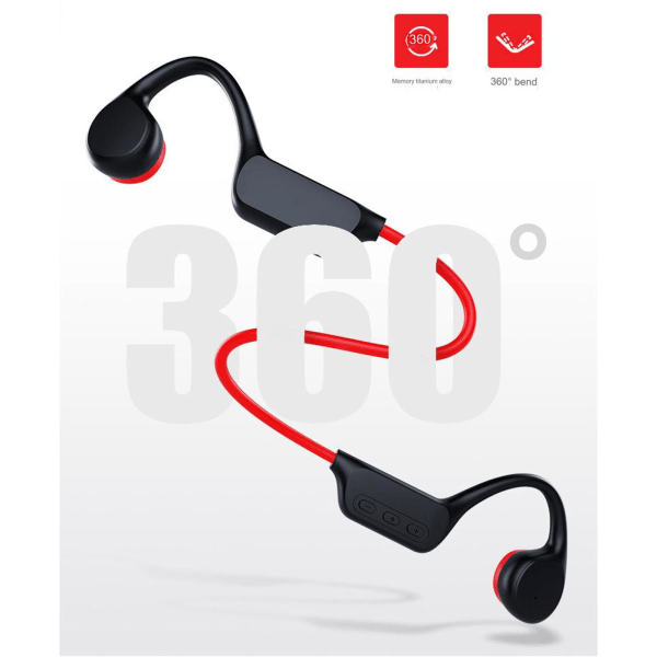 Åpent-øre Bluetooth beinledning sportshodetelefoner, vanntette svømmehodetelefoner med innebygd 32 GB minne (svart og rød)