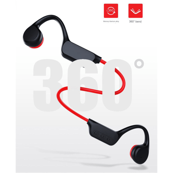 Open-ear Bluetooth bone conduction sportshovedtelefoner, vandtætte svømmehøretelefoner med indbygget 32 ​​GB hukommelse (sort og rød)