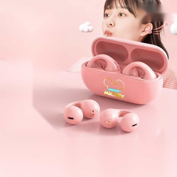 Söt Bluetooth headset vattentät duschpropp benledningsöronproppar Bluetooth 5.3 öronklämma (rosa)