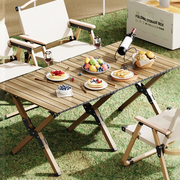Campingbord i aluminiumlegering 4-6 personer roll-up lätt picknickbord med stor bordsskiva och bärbar handväska (90cm)