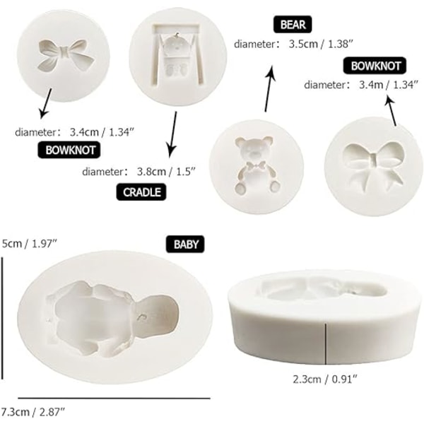 7 st Fondant Silikon Molds, 3D Sova Baby Socker Craft Cake Dekoration Cupcake Toppers Hantverksprojekt Gum Paste Resin Polymer Clay Form