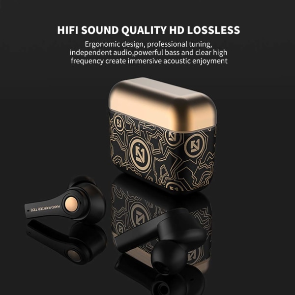 Langattomat kuulokkeet Bluetooth 5.0 Mini in Ear Automaattinen pariliitoskuulokkeet Bicolor käsinmaalatut Tide Handsfree-kuulokkeet (musta) black