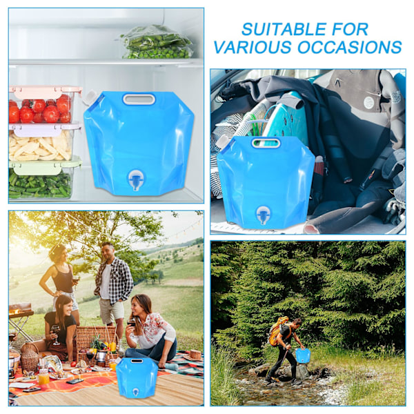 8 stk 5L sammenleggbar vanntankpose, lekkasjefri frysbar BPA-fri matkvalitet plastbeholder for camping, fotturer, reiser, nødberedskap