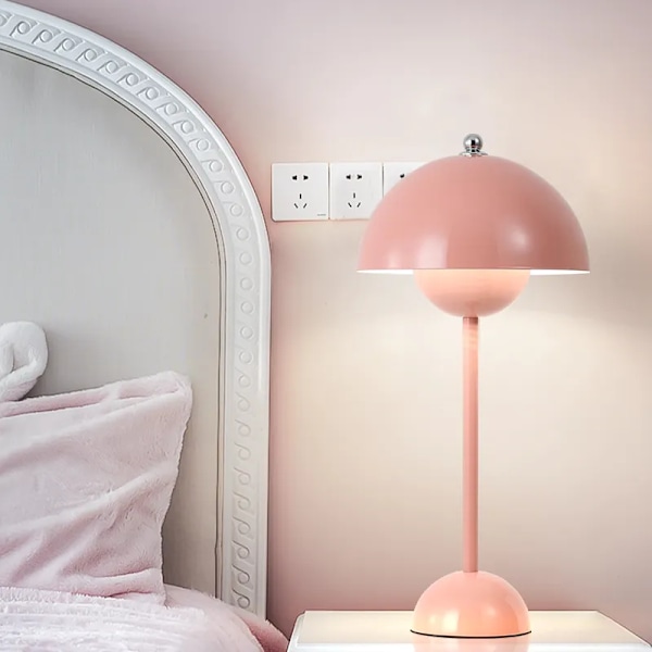 Sjampinjong Blomsterknopp Oppladbare Led Bordlamper Skrivebord Natt For Soverom Spisestue Touch Natt Lys Rosa