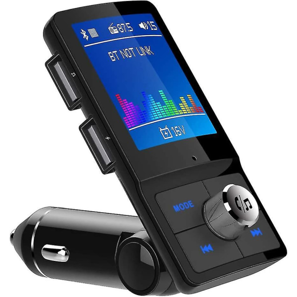 Bil Bluetooth FM-sändare 1,8" färgskärmsskärm Trådlös handsfree radiosändare stöder TF-kort USB -minne