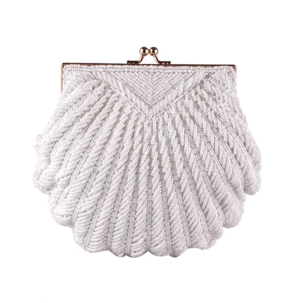 STRAW Dame Aftentaske Tung Håndlavet Beaded Aftentaske Shell Banket Dame Håndtaske Lille pung pure white