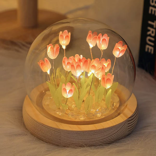 Håndlaget Tulip Glass Bordlampe Nattlys Ball Blomst Tulipaner Led Nattlys