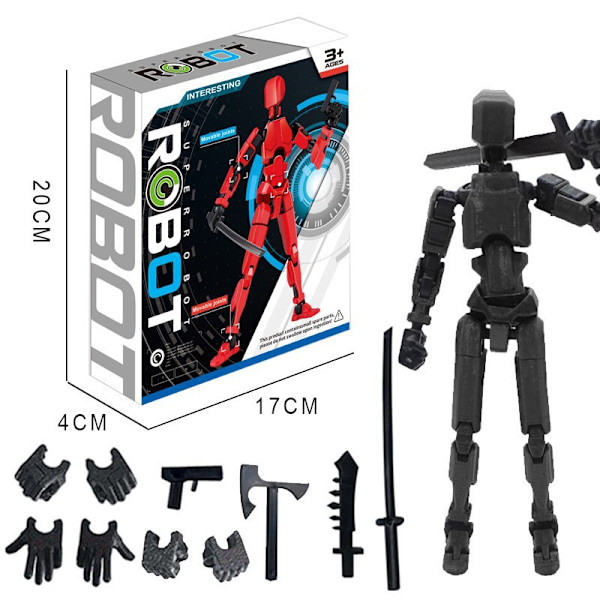 3D-printede actionfigurer, multi-artikulær bevægelig robot til spilentusiaster DIY robot-skrivebordsdekoration black