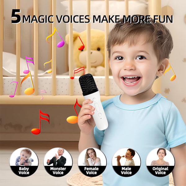 Minikaraoke för Barn, Bluetooth Karaoke med 2 Trådlösa Mikrofoner, Stöder TF, USB, Födelsedagspresenter för Flickor Pojkar Familj Hemfest White