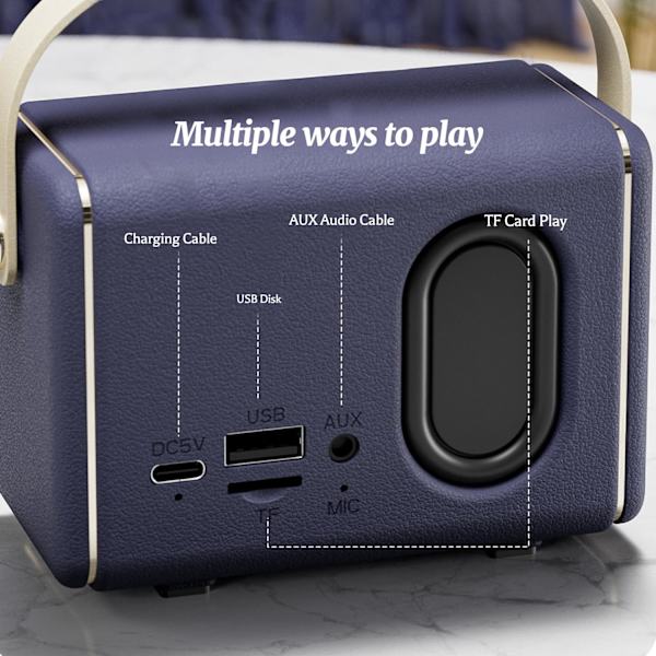 Retro Bluetooth-kaiutin, Kannettava Mini Langaton Bluetooth-kaiutin, Toimistoon, Keittiöön, Työpöydälle, Makuuhuoneeseen, Ulkotiloihin, Tukee USB/TF-korttia/AUX-liitäntää Red
