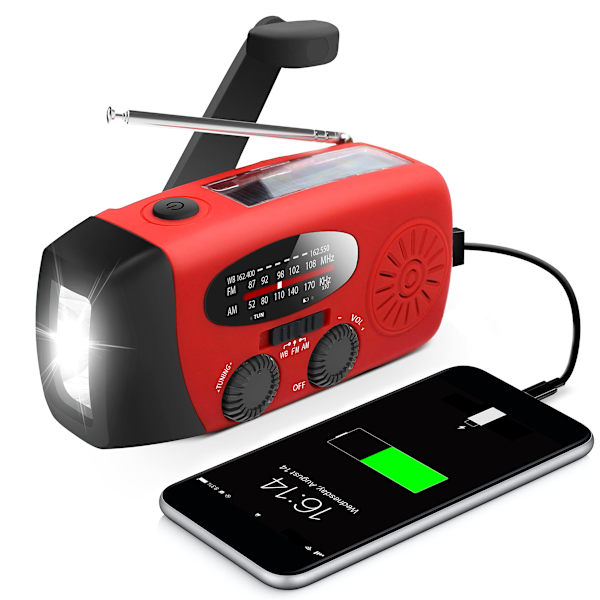 Emergency Solar Weather Radio Håndsving Radio Med Led Lommelygte,Solenergi til camping, nødsituation rød