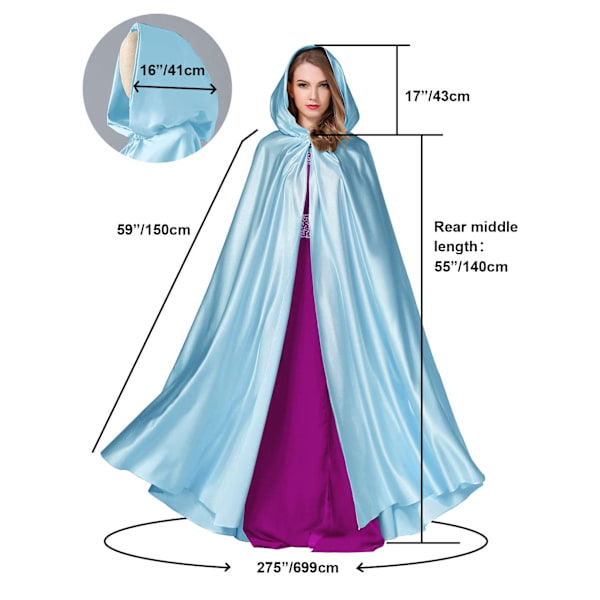 Witchcraft Ice Blue Tie Up Middelalderdragt Halloween-hættekappe Lang Cape U