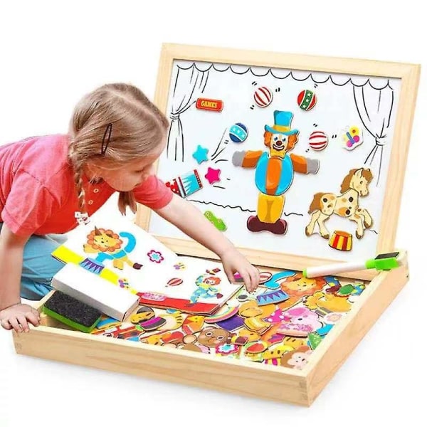 Trä pedagogiska leksaker Magnetisk konst staffli barn pusselspel