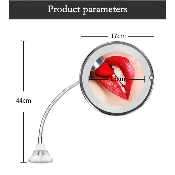 Flexibel förstoringsspegel med LED-ljus 10X förstoring Kraftfull sugkopp Upplyst sminkspegel Makeup-spegel