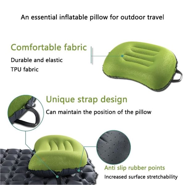 Ultralight ja puhallettava matka-/leirintätyyny - Puristuva, kompakti, puhallettava, mukava, ergonominen tyyny niskalle ja lannerangan tuelle