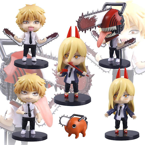 6kpl / set Anime Moottorisaha Miesfiguuri Denji Power Pochita Malli Lelut Kakkupäälliset Kodinsisustuslahjat