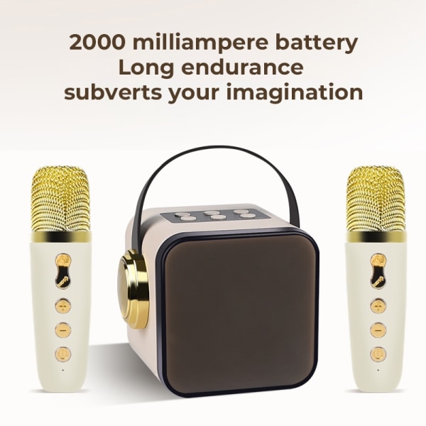 Mini-karaokemaskin för vuxna, Bärbar Bluetooth Karaoke-högtalare med 2 Wilreless-mikrofoner, 14 ljuslägen, Presentleksaker för 8+ år gamla tonåringar