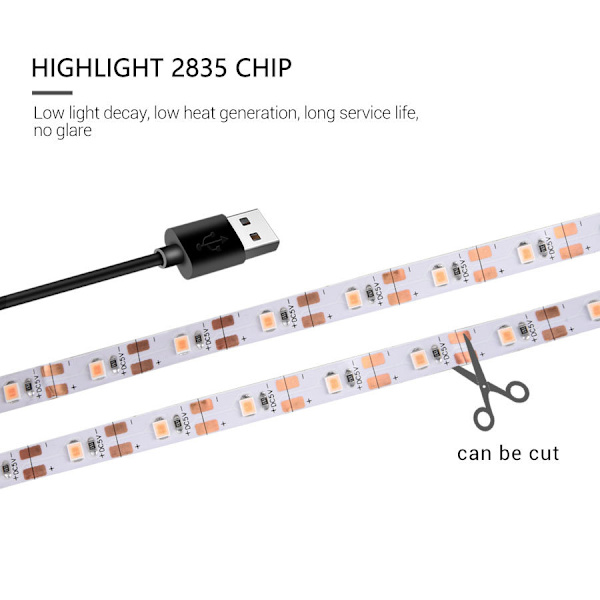 LED 5V fuldt spektrum plantevækstlys USB-plantelys med rør velegnet til plante- og blomsterdrivhustelt hydroponics 2M