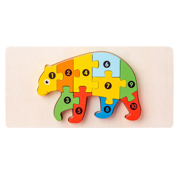 Barn block leksak Trä Cartoon 4D Board Animal Number Block Pussel-Bear