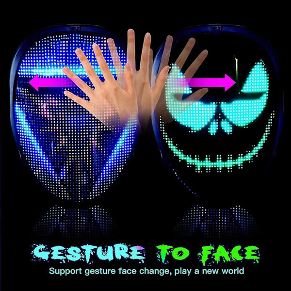 Led Cosplay Maske Med Programmerbar Lysende Ansigt Transformerende Maske Genopladelig App-Styret Rekvisit Halloween Fest Bluetooth Maske Kids-1200AH Charge