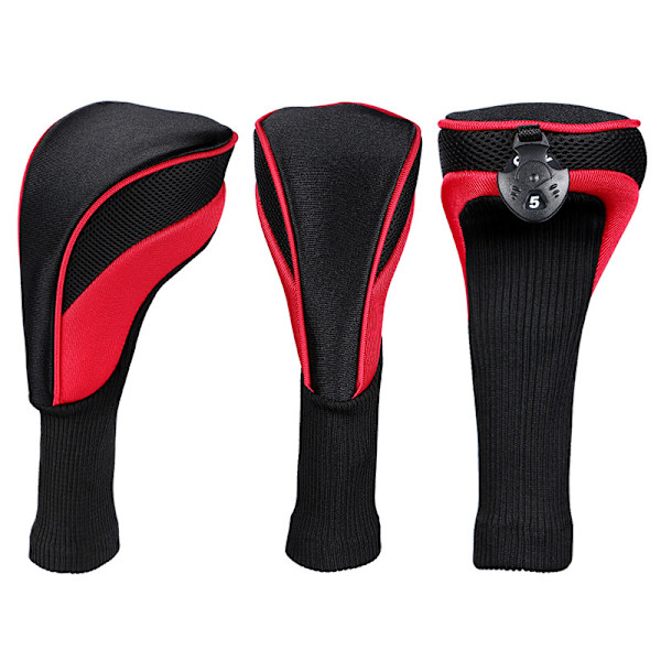 Rött golfklubbsöverdrag för driver fairway 3 st träklubbsöverdrag, golftillbehör hybridklubbsöverdrag set med utbytbara taggar 3 4 5 7 X