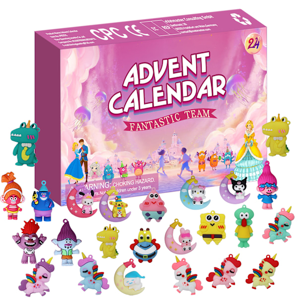 Julekalender 2024 med Killing, Nedtællingskalender Julegave til Piger Børn Voksne Sød Tegneserie Party Favors Ornament Juleferie Dekoration Pink01