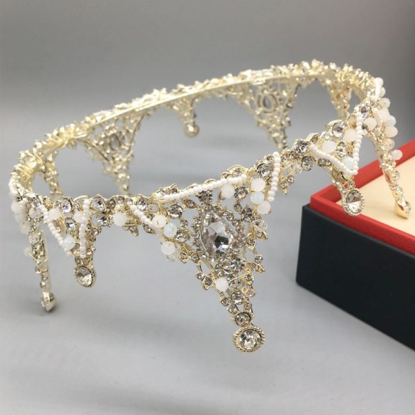 Barock Retro Rhinestone brudkrona Svart bröllop tiara Ond drottning krona golden