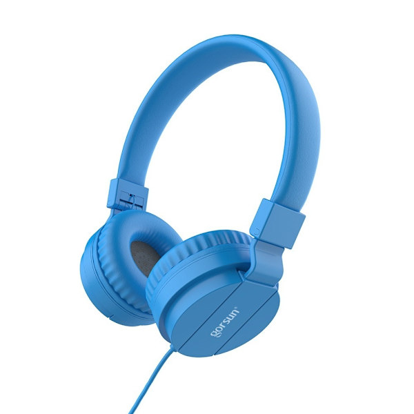 Justerbar og sammenklappelig 3,5 mm jacks kablet hovedtelefon til børn, børns stereo kablet headset til smartphone og computere blue