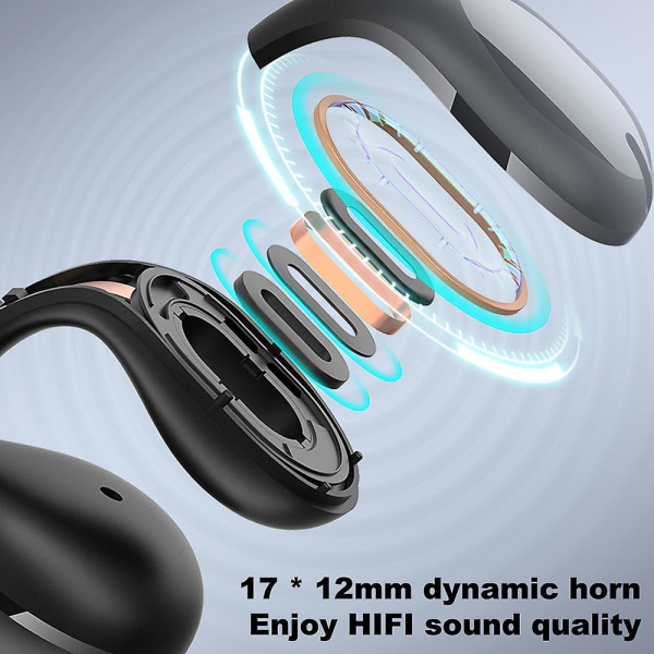 Öronklämma Benledning Hörlurar Öronsnäckor Bluetooth 5.2, trådlösa öppna öronklämmor på hörlurar, vattentäta sportlöpare black