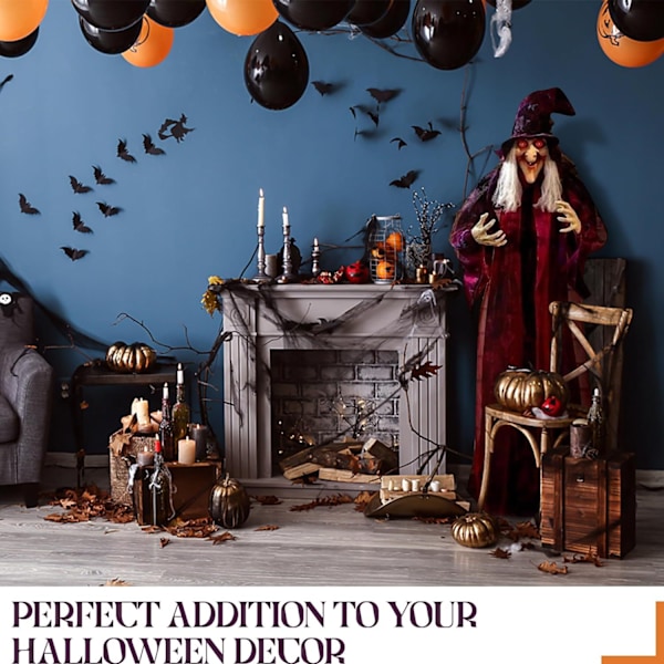 Halloween-ulkoilmakoristeet Animoitu Noita, Punaiset Silmät, 65\" Eläväkokoinen, Riippuva Haukuttu Talo Pelottava Rekvisiitta