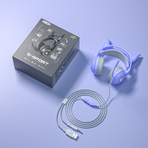 Hovedtelefoner med ledning til pc Computerspil-øretelefoner med mikrofonstøjreducerende headsets-lilla