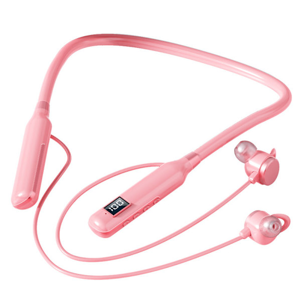 Trådlöst halsmonterat Bluetooth -headset [handsfree musik, inbyggd mikrofon och knappkontroll] högupplöst stereoheadset (rosa)
