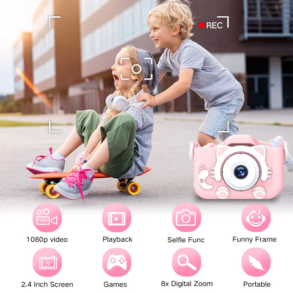 Barnkameraleksaker för 3-8 år gamla barn Digital videokamerakamera med cover Rosa pink