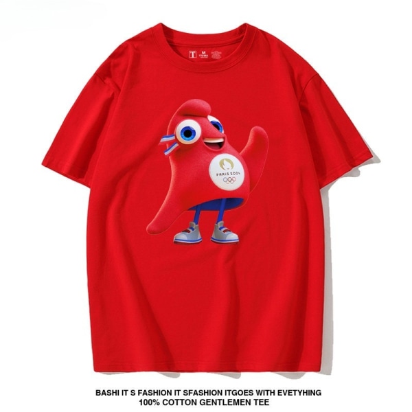 2024 Paris Olympiske leker T-skjorte Emblem Maskot Phryges Ren Bomullsklær Sweatshirt Unisex Barn RED Phryge M