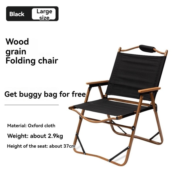 Armstöd i massivt trä, ryggstöd i Oxford-tyg och järnrörsram campingstol (storlek: liten färg: svart)