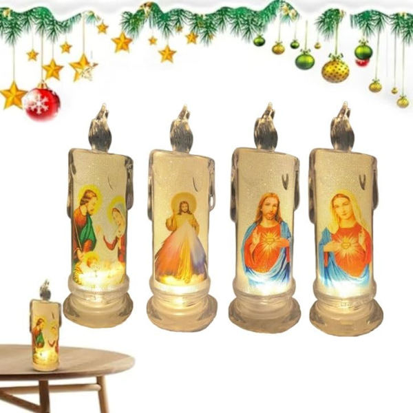 4-pack LED Ljusstake Jesus LED Ljus Jul Påsk LED Bordlampa (med Bas)