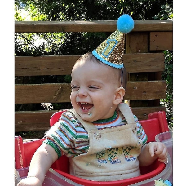 Baby Boy 1 Birthday Cone Hat, Baby Boy Birthday Tiara Justerbara pannband för Baby Boy 1-års festtillbehör