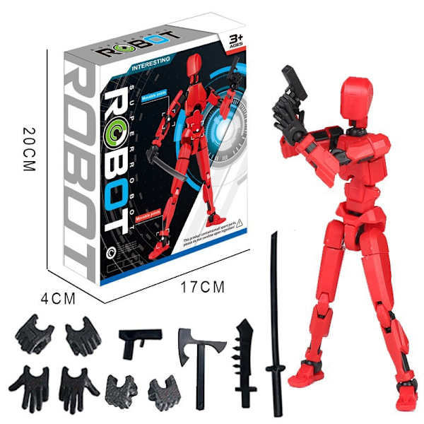 3D-printede actionfigurer, multi-artikulær bevægelig robot til spilentusiaster DIY robot-skrivebordsdekoration red