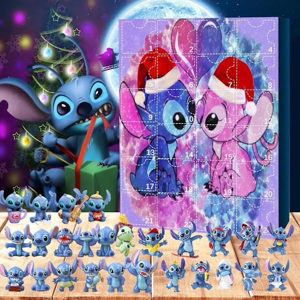 Julkalender 2024 med Lilo & Stitch - Julklapp 2024, Presentask, Figuröverraskningar, Gissningslådor, Stitch Julkalender, Nedräkning Leksak A