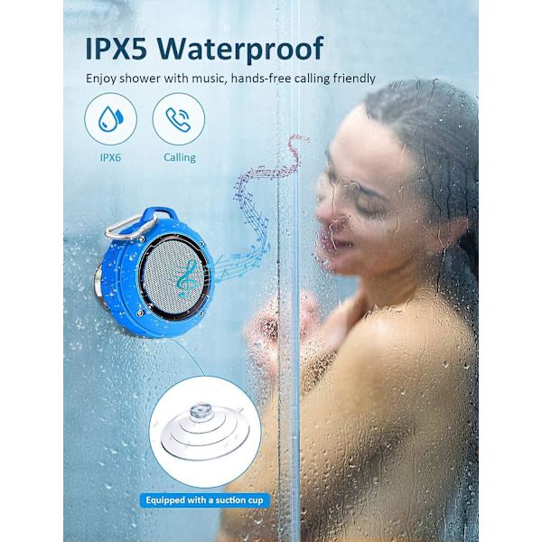 Bärbar Bluetooth högtalare, LENRUE IPX5 vattentät duschhögtalare med högupplöst stereo, 8 timmars speltid, inbyggd mikrofon, sugkopp