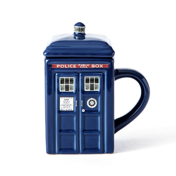 Police Box Keramisk krus kopp med lokk Deksel for te kaffe krus Morsom kreativ gave barn menn blå