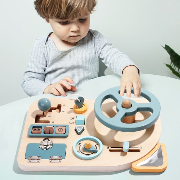 Småbarn Montessori Busy Board leksak, bil Trä Sensory Board pedagogiska leksaker