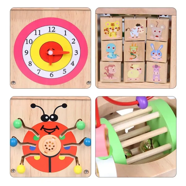 Montessori Tre Activity Cube Førskole læringsleker Form Fargesortering for barn