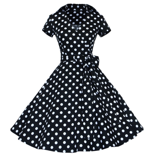 Vintage V-hals Bohemian Bubble Skirt Dot stor peplum kjole dot S
