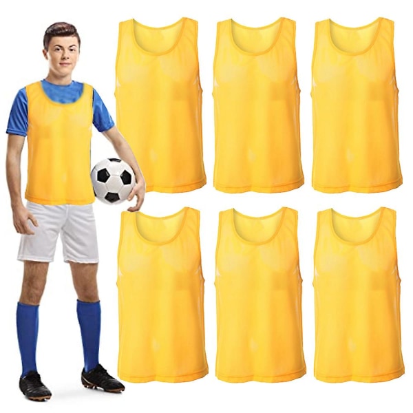 6 Pack Pinnies Fodbold Pinnies Til Sports Fodbold Mesh Basketballtrøjer Børn Voksen- Gul children 52*46CM