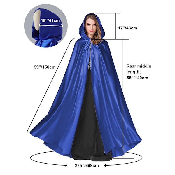 Witchcraft Royal Blue Solmio Keskiaikainen kaapu Halloween-hupullinen viitta Pitkä viitta U
