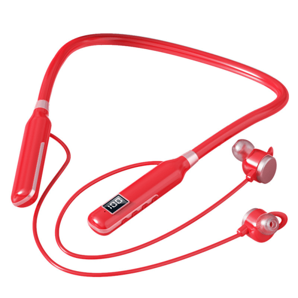 Trådlöst halsmonterat Bluetooth headset [handsfree musik, inbyggd mikrofon och knappkontroll] HD stereoheadset (röd)