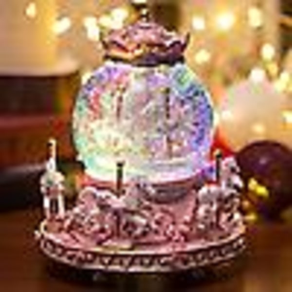 Gaveinnpakket musikkboks Karusellhester Fargeskiftende lys Unicorn Snow Globe for kvinner venner