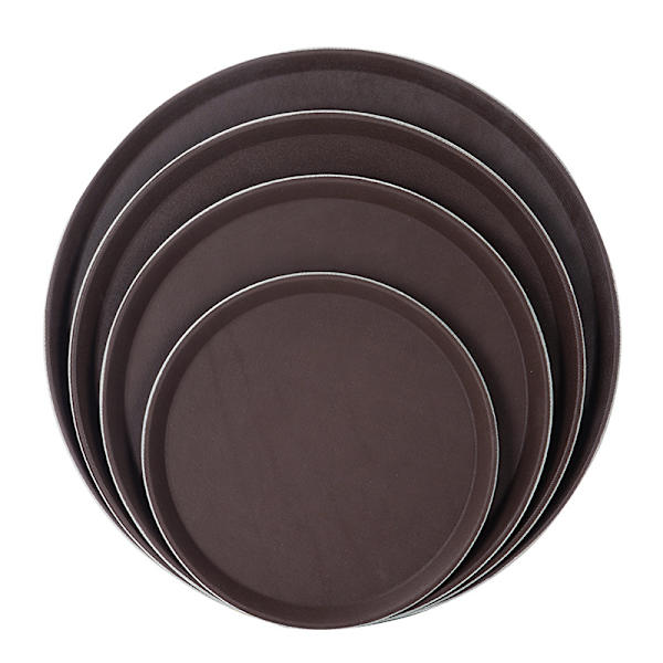 3 stk 28 x 1,5 cm Rund Svart Pakke med 3 stk med sklisikkert belegg Høykant Serverbrett Gastro Tray Serverbrett