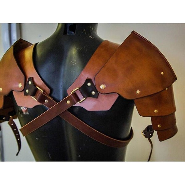 Vintage lädernit axeldyna Medeltida Viking Warrior Gladiator Samurai Battle Knight Shoulder Armor Performance Prop Present